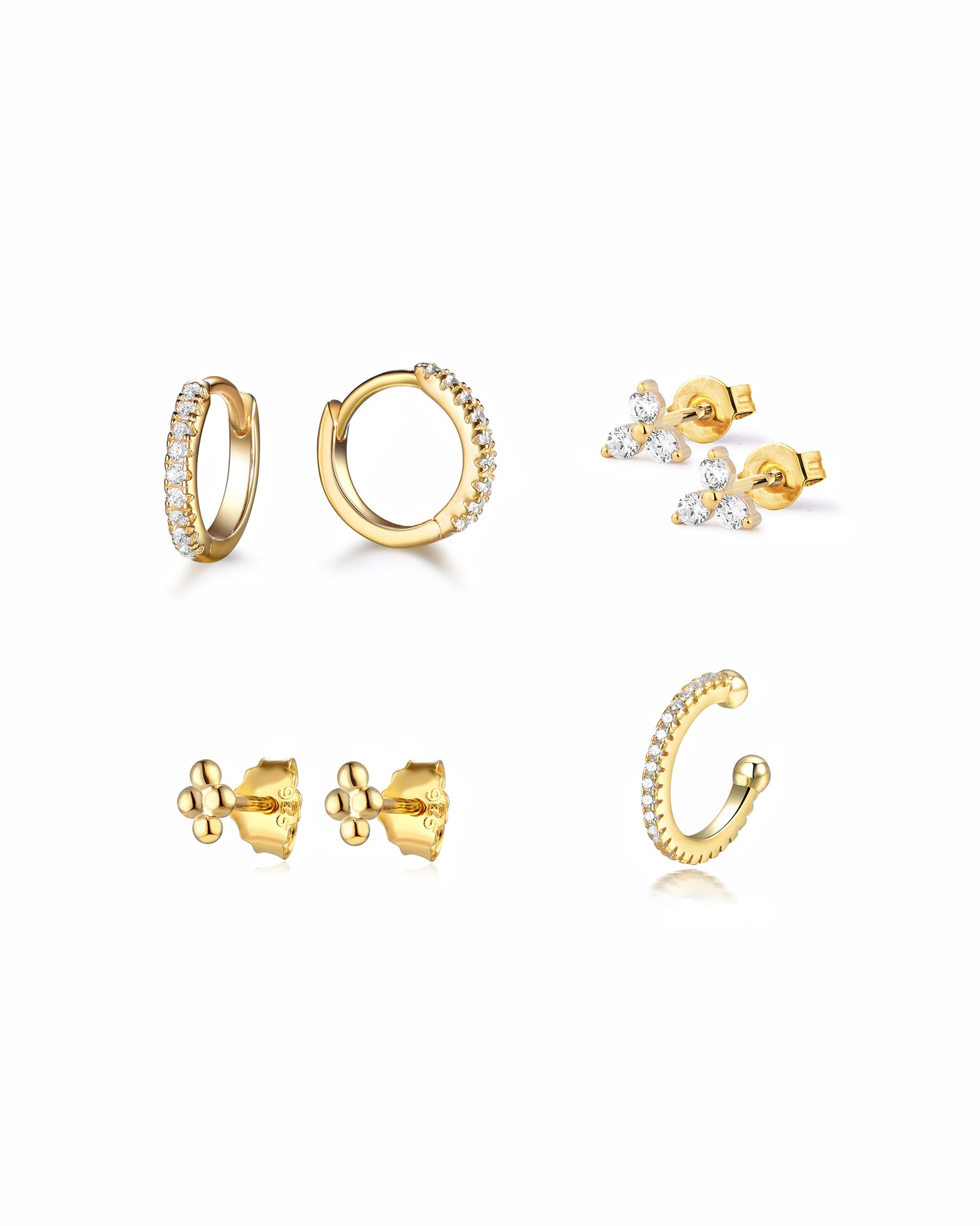 dainty gold earring set.