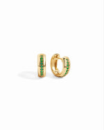 minimalist gold hoop earrings with emerald stones