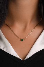 Emerald pendant necklace with paperclip chain