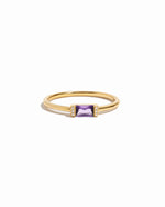Gold light amethyst birthstone baguette ring