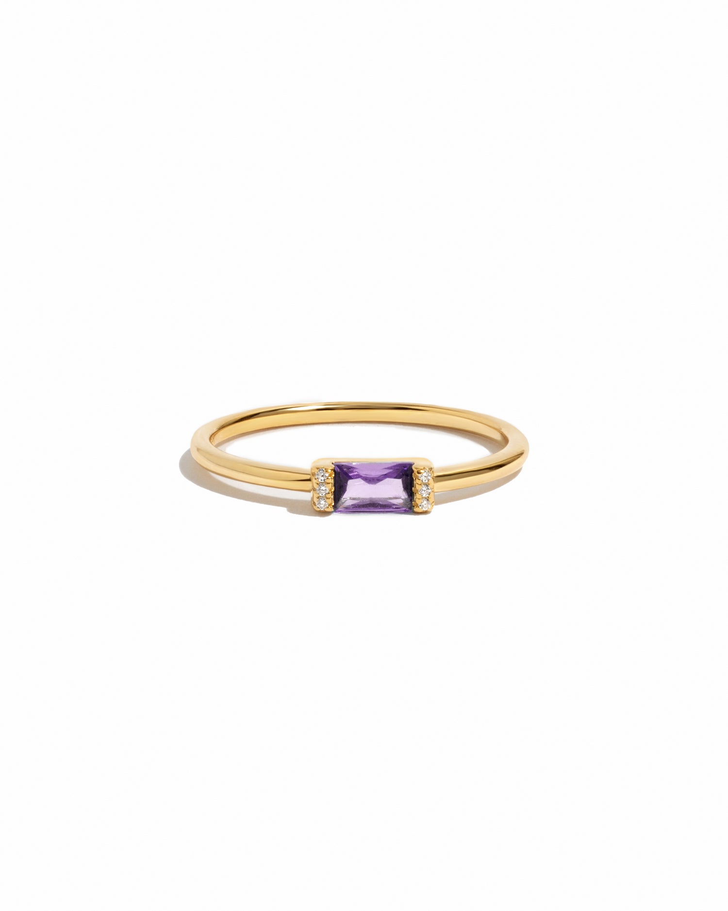 Gold light amethyst birthstone baguette ring