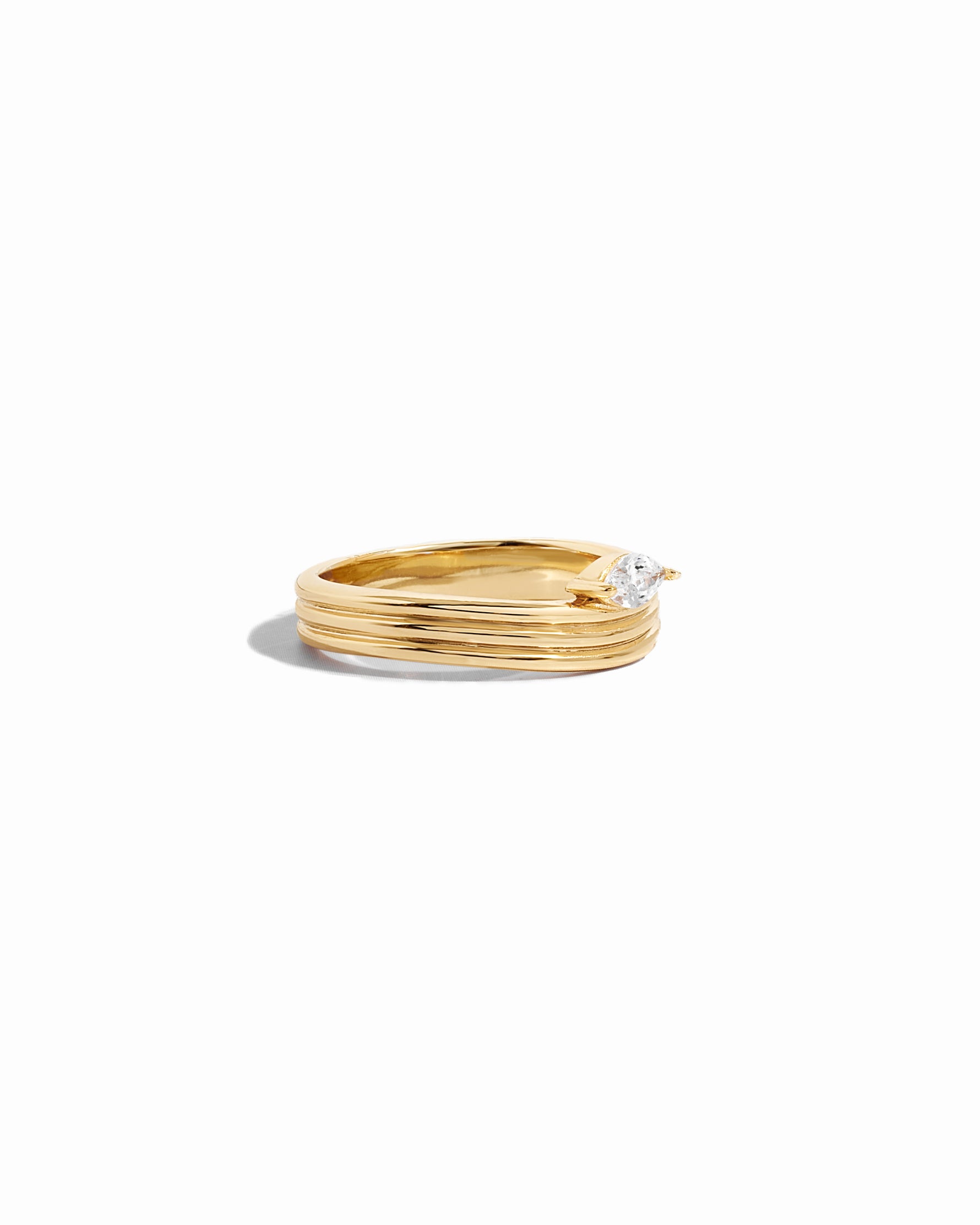 side view of triple band marquise ring