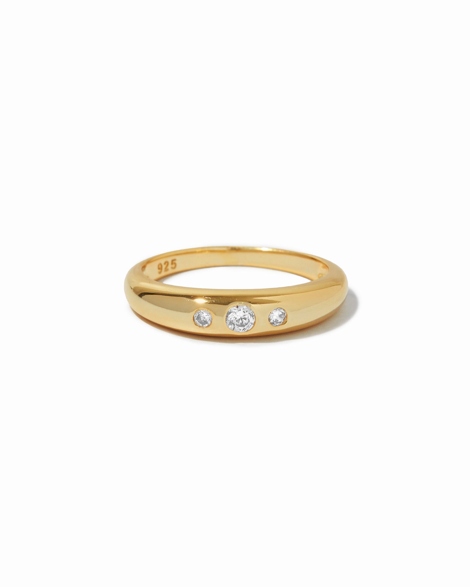 3 stone bezel diamond dome ring