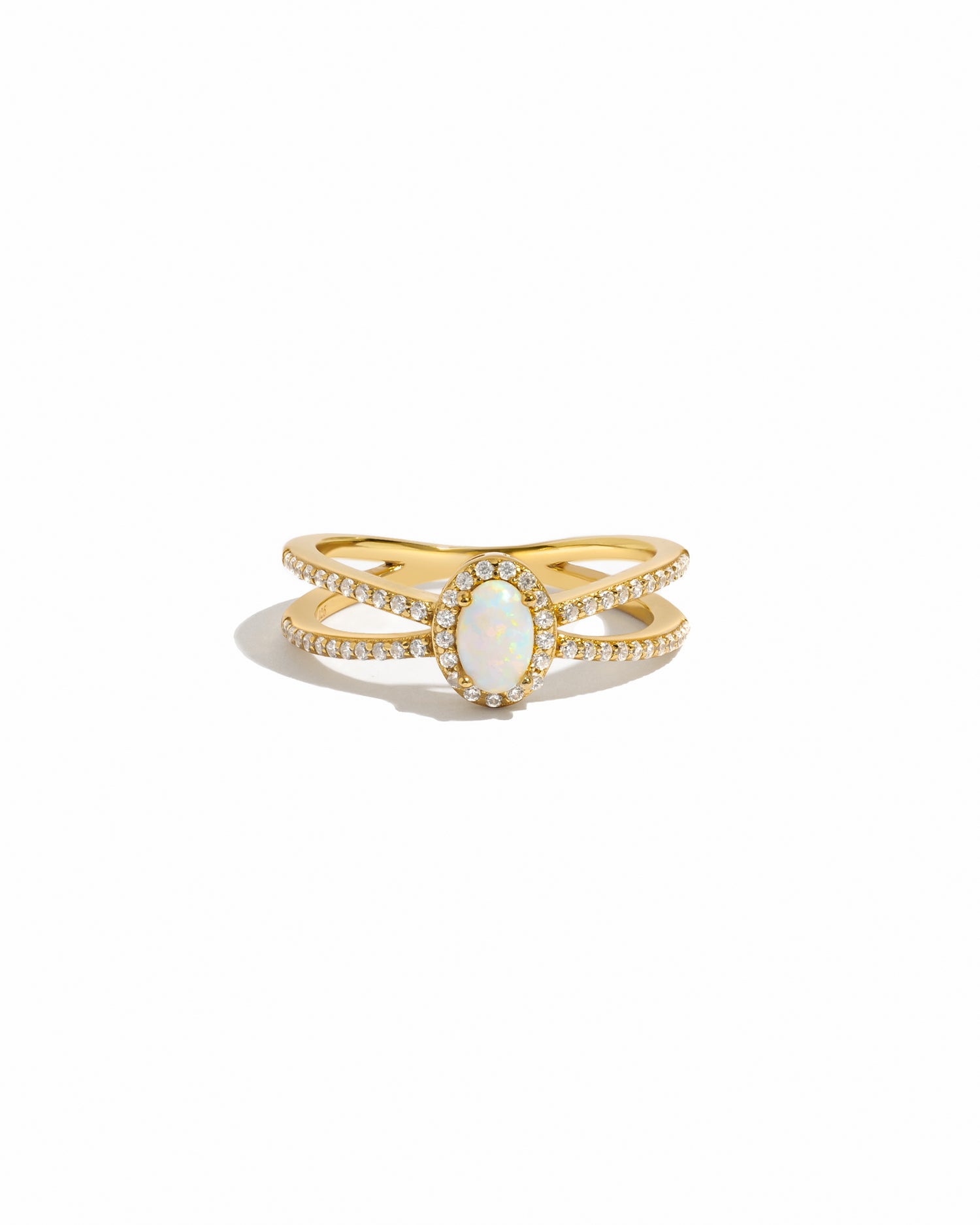 opal split shank ring in gold
