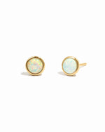 Gold earrings with opal stones on a white background