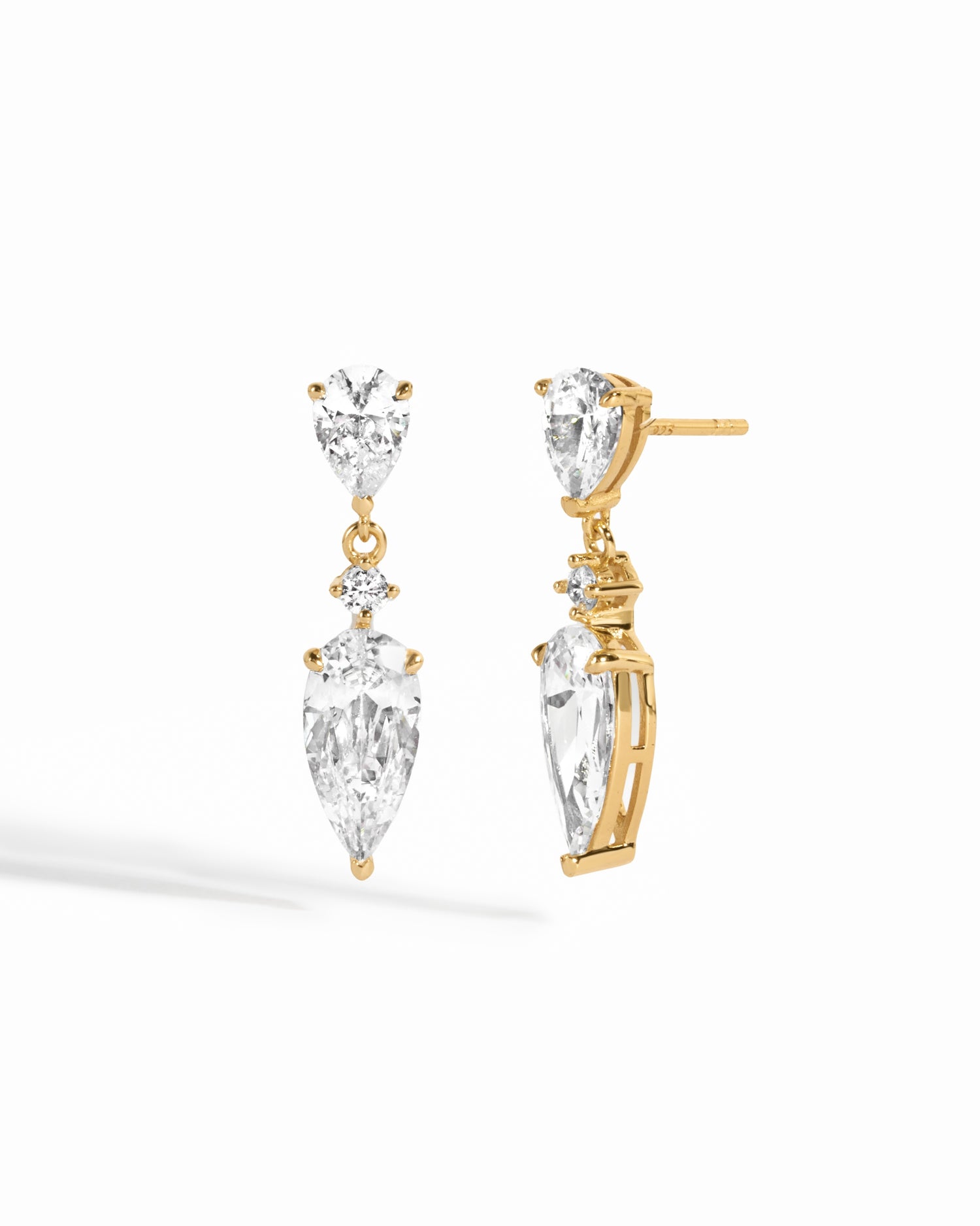 Gold pear cut drop earrings 