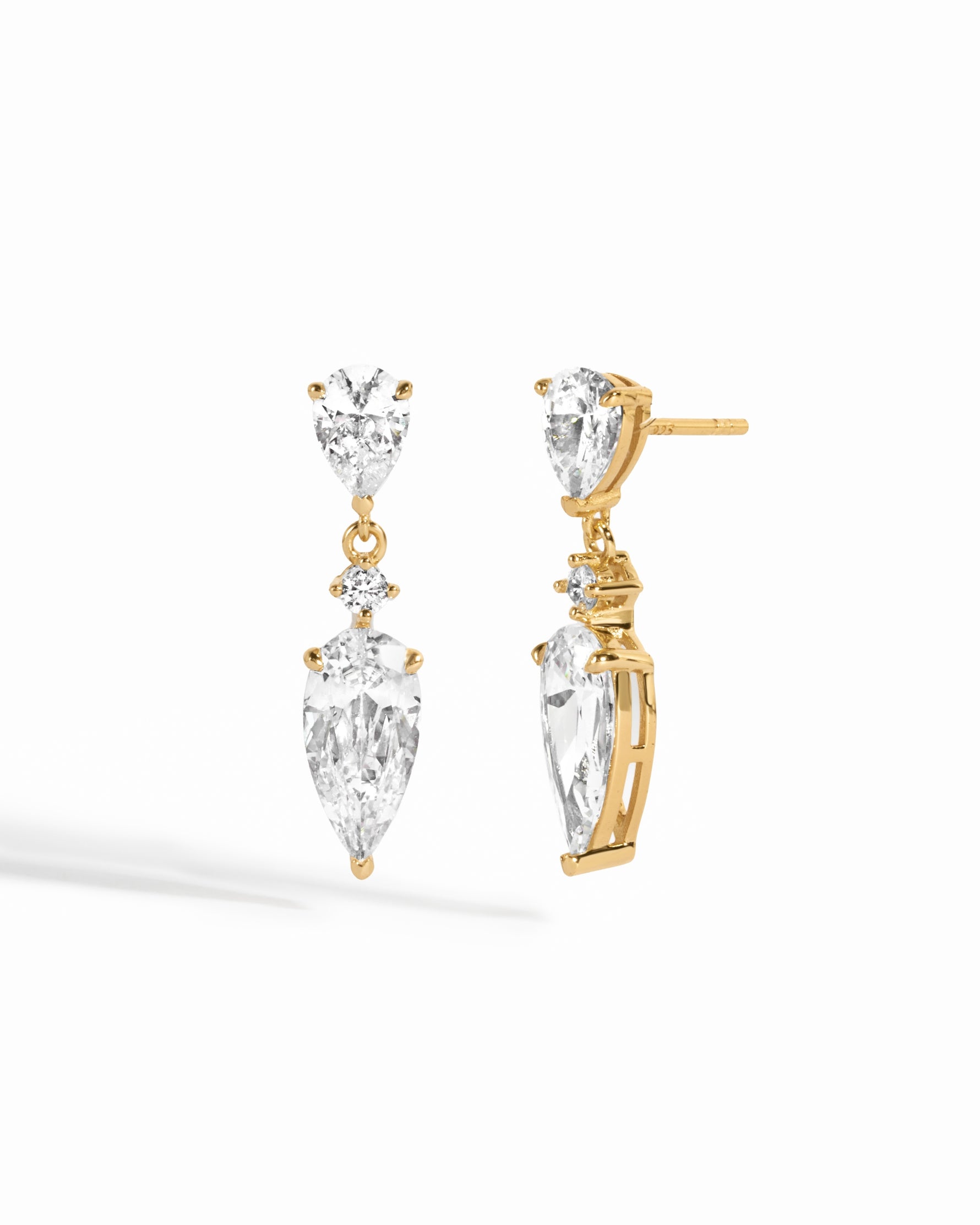 Gold pear cut drop earrings 