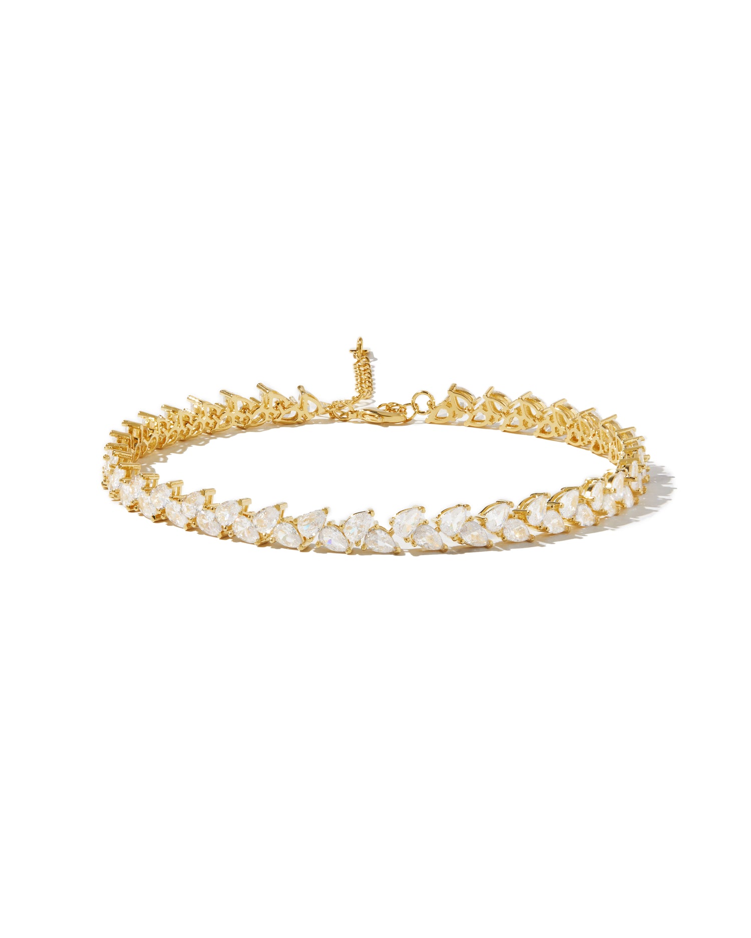 Pear shaped diamond choker necklace on white background