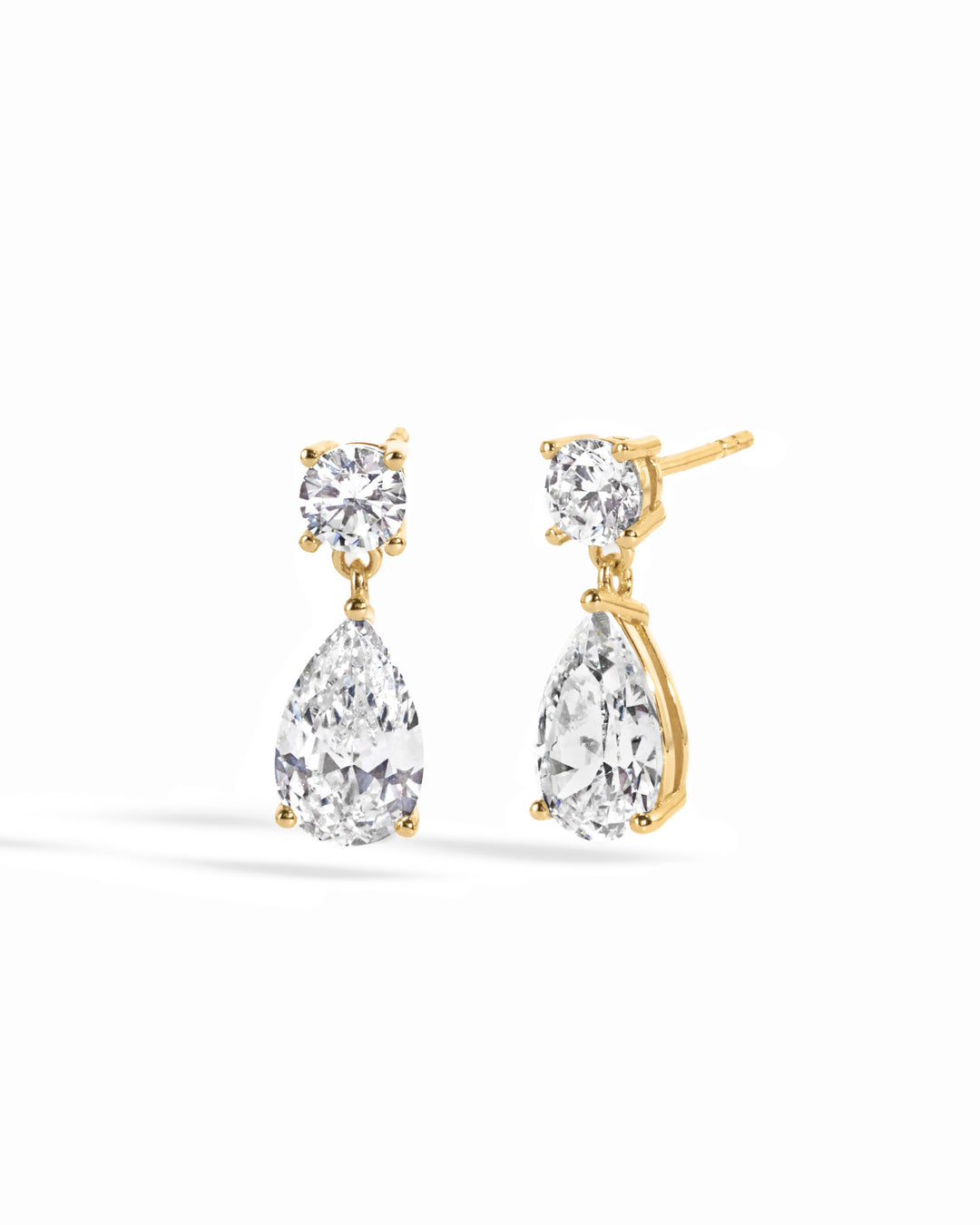 Gold Camille Pear Drop Earrings by SJ Faire featuring elegant pear-shaped drop design and stud backing.