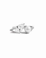 silver pear and pearl toi et moi ring