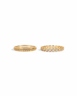 gold stacking ring set with cz diamonds, and plain band set