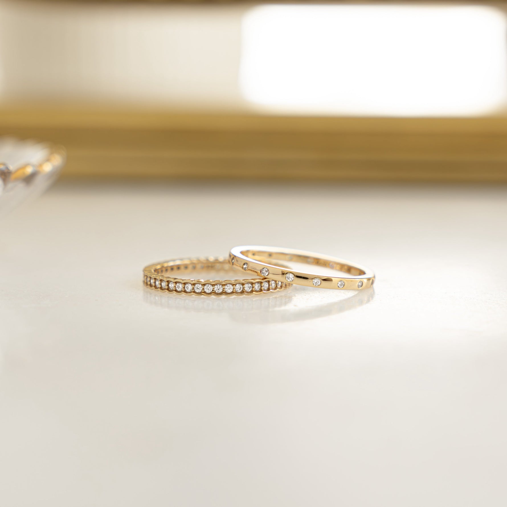 Closeup image of diamond ring set 