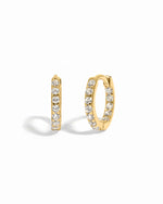 Gold mini hoops on a white background