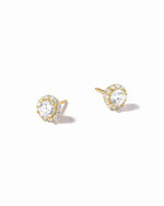 Gold diamond bridal earrings on a white background