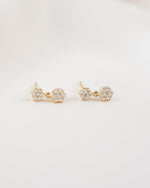 Pair of charm earrings on a light beige background