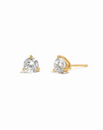 Gold small diamond stud earrings on white background