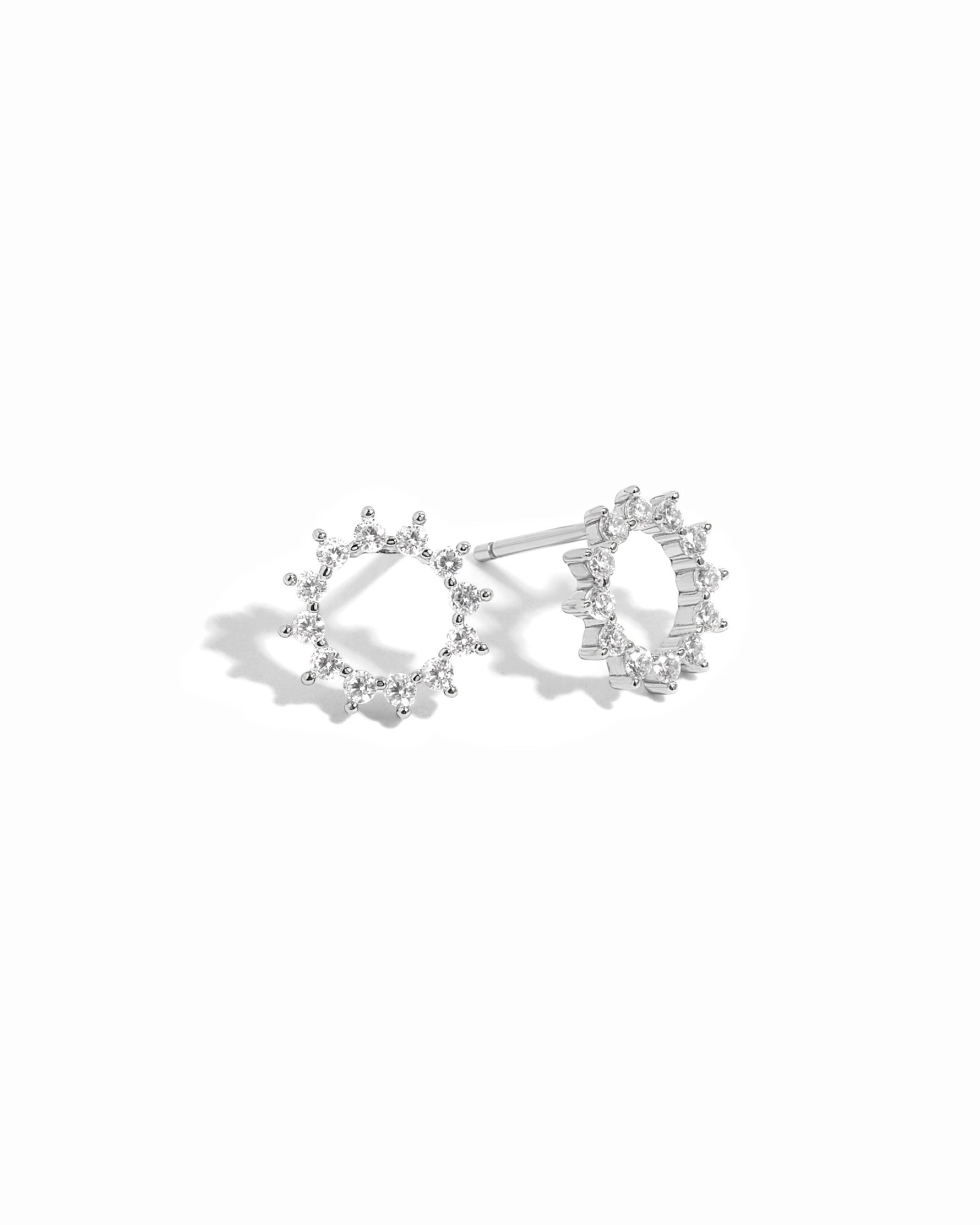sterling silver cz sunburst stud earrings