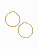 35mm gold textured hoop earrings with hammered twisted finish, lightweight vintage-inspired hoops for daily wear on a white background