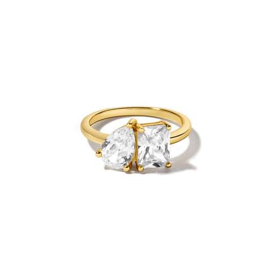 gold pear-cut and emerald-cut diamond ring
