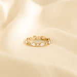 Closeup image of gold eternity ring