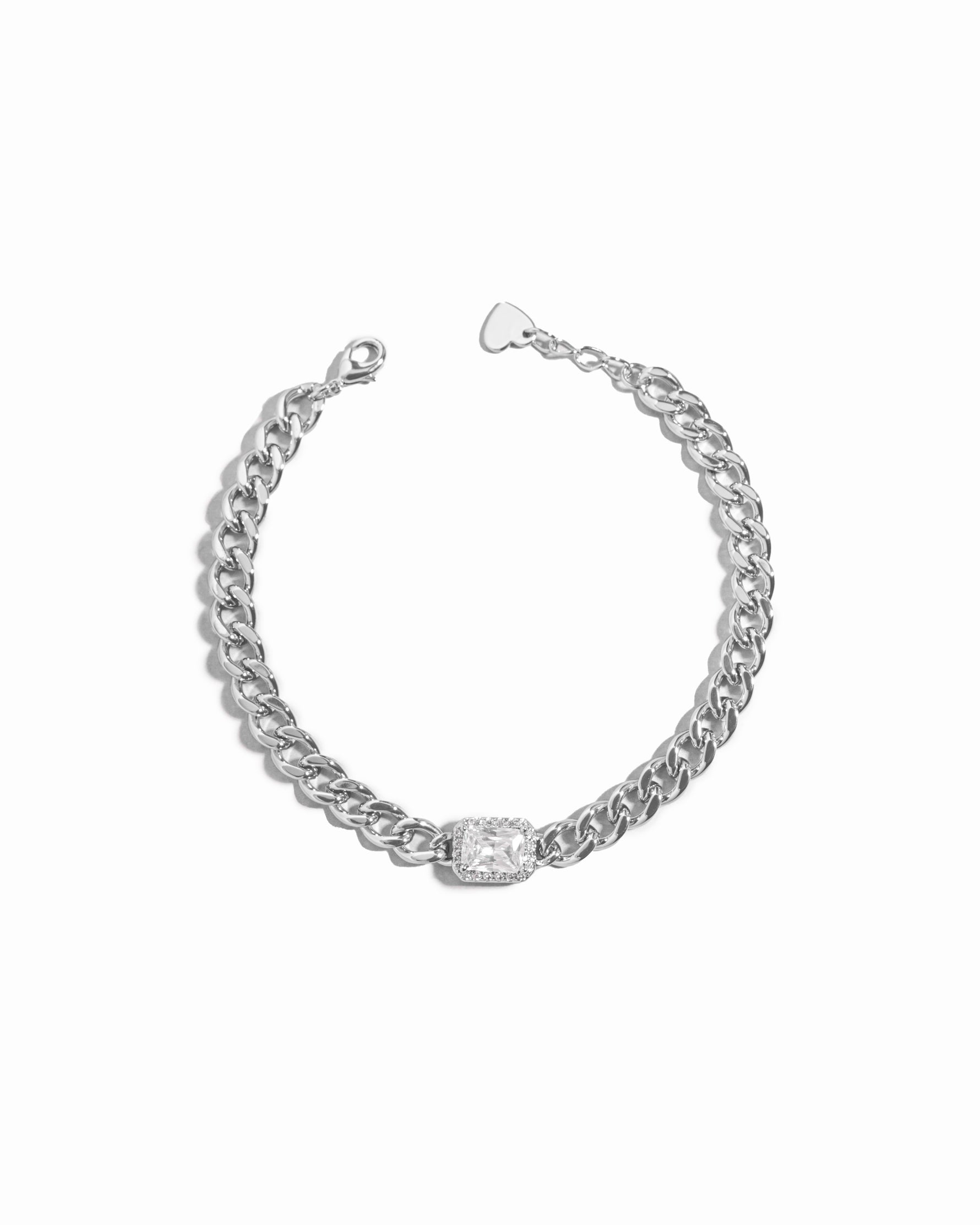 sterling silver statement chain bracelet with diamond charm
