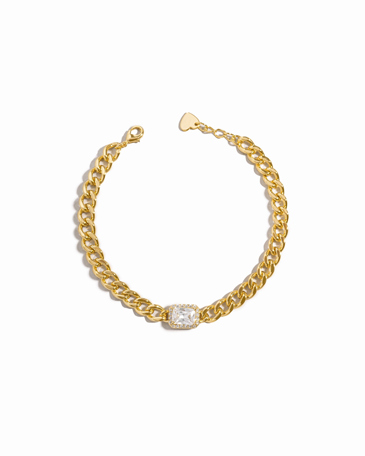 gold cuban chain bracelet with halo baguette charm