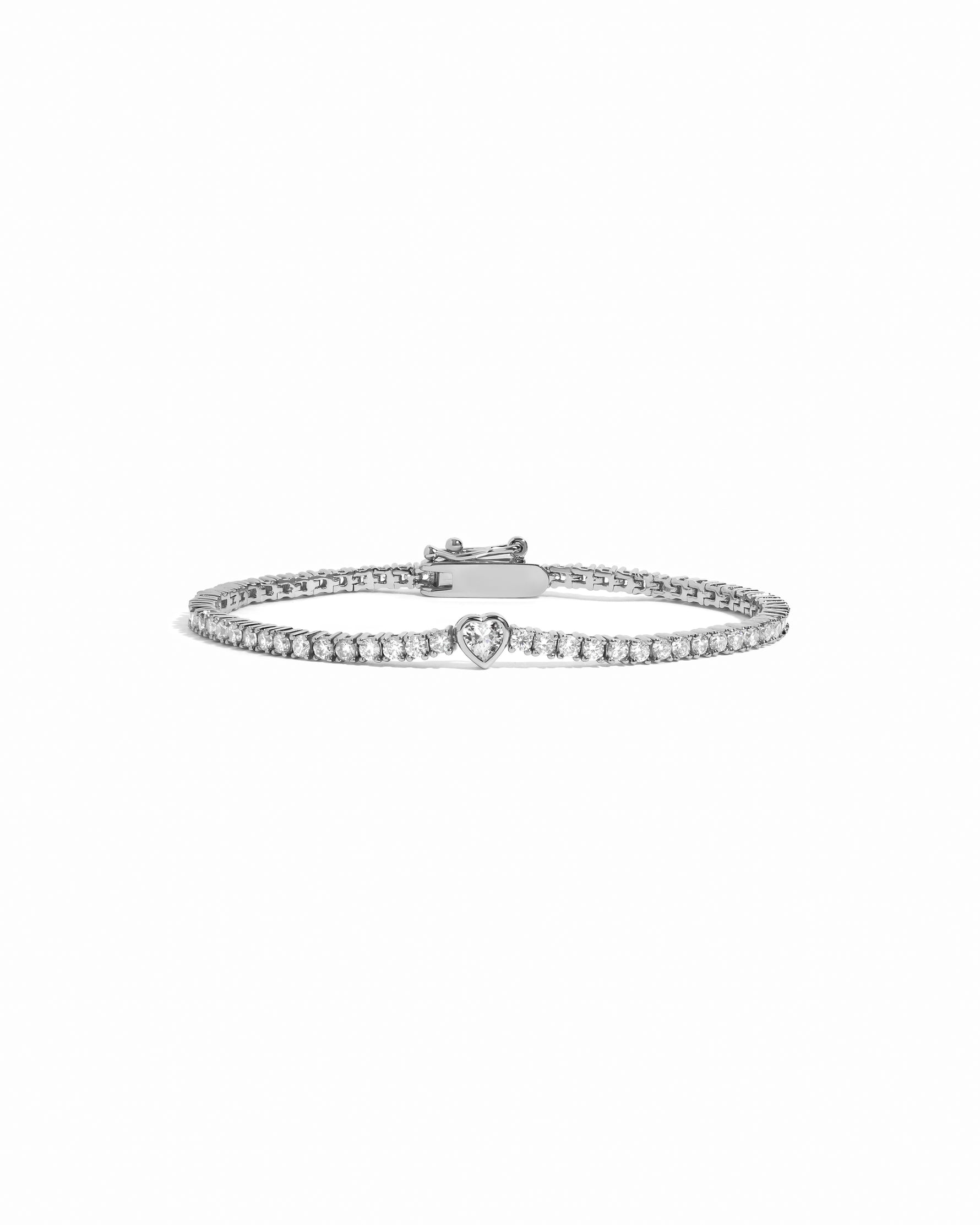 silver heart charm tennis bracelet