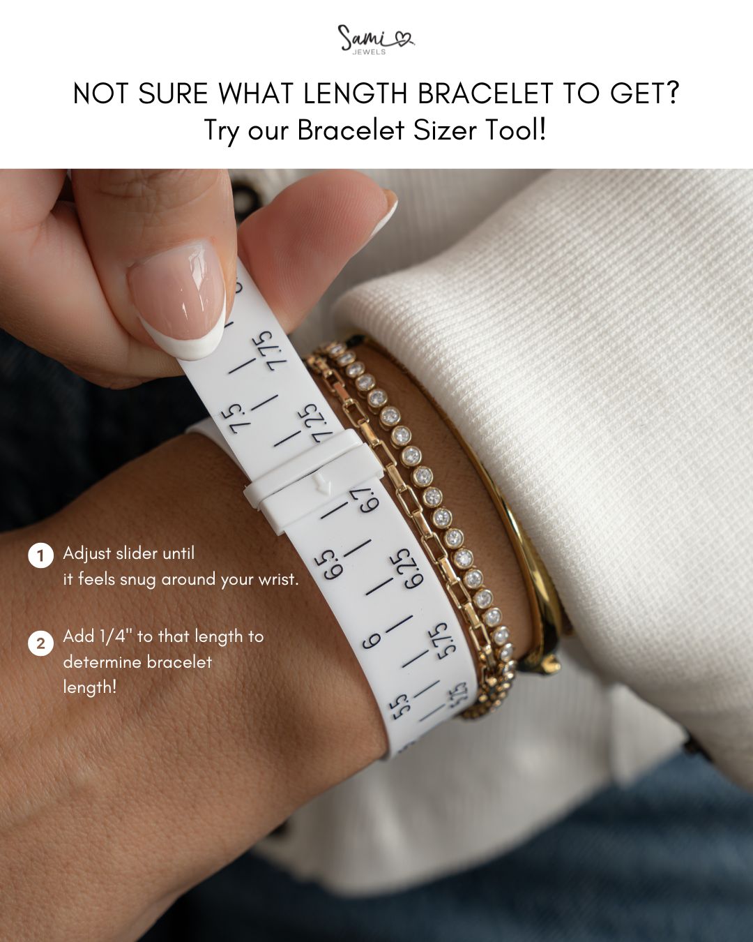 Bracelet sizer tool being used on a wrist.