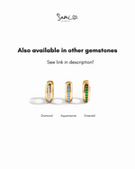 small hoop earrings that are available in diamond, aquamarine or emerald gemstones