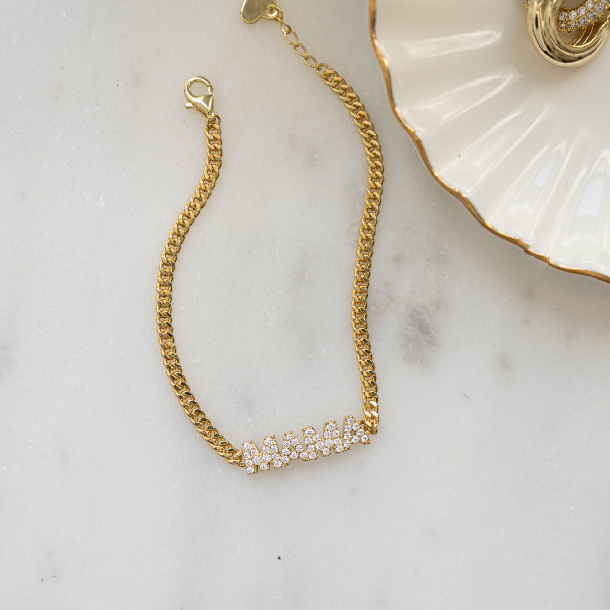 gold MAMA pave diamond bracelet 