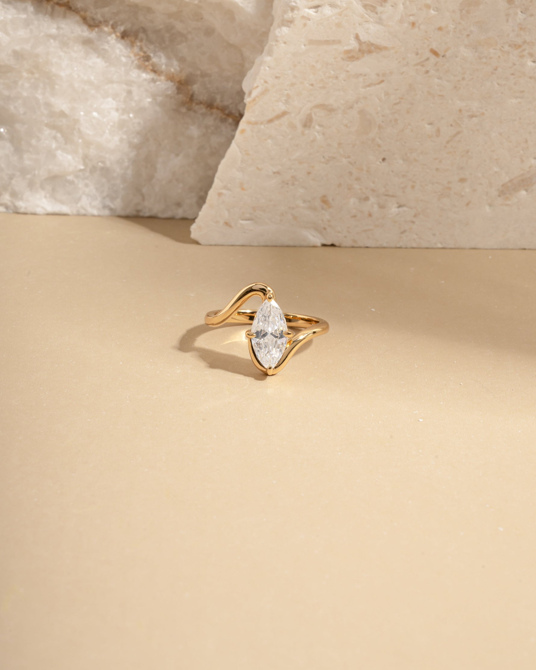 Gold diamond stackable marquise ring 