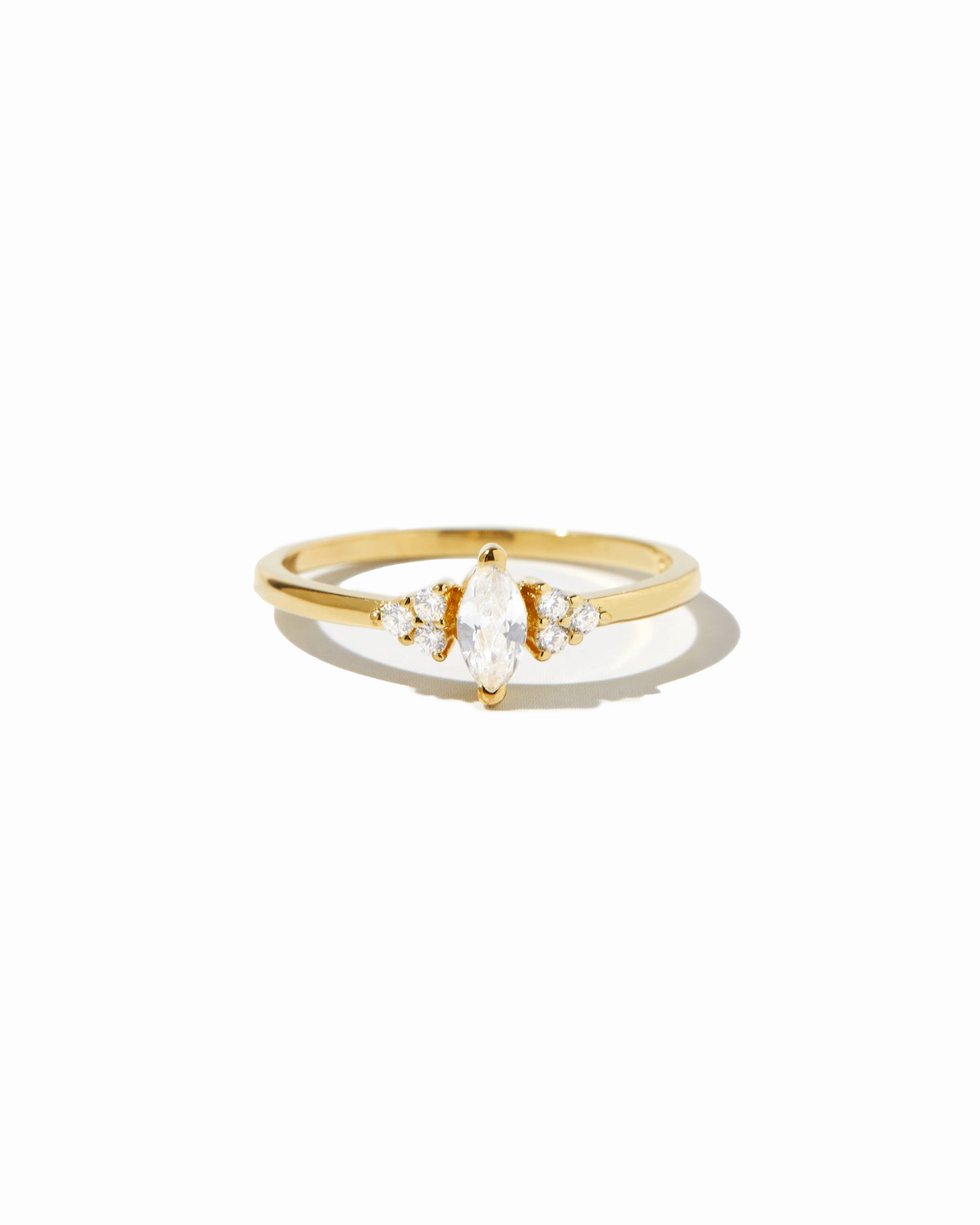 closeup image of gold marquise ring