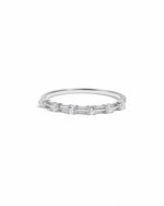 Silver stackable ring with six small stones on a white background