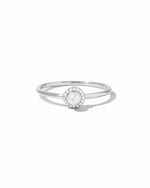 Silver ring with a pearl on a white background