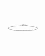 silver chain bracelet with dainty studded pave bar