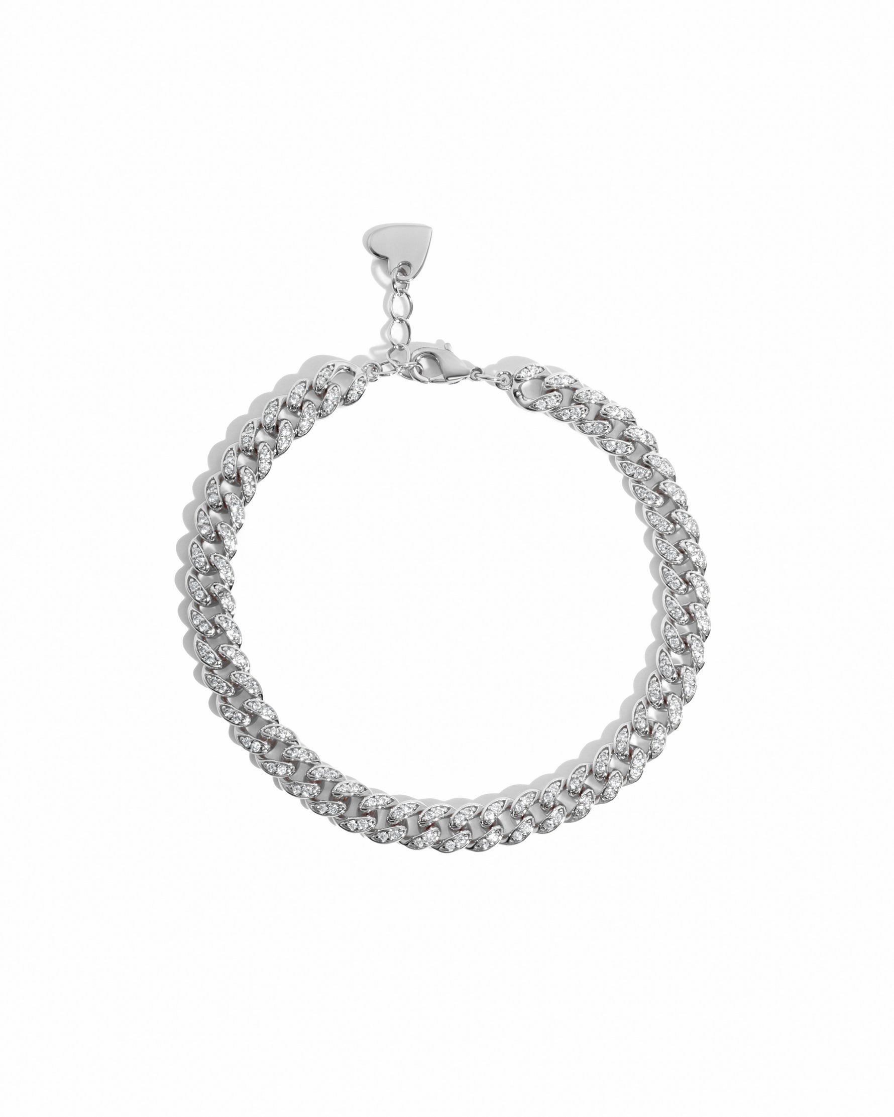 silver pave cuban chain link bracelet