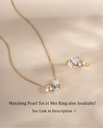Pearl jewelry featuring a pearl cz necklace and a dainty matching pearl ring 