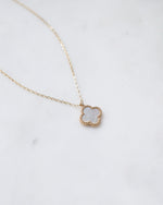 gold chain necklace with four leaf clover pearl pendant 