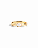 Closeup image of gold pearl stacking ring