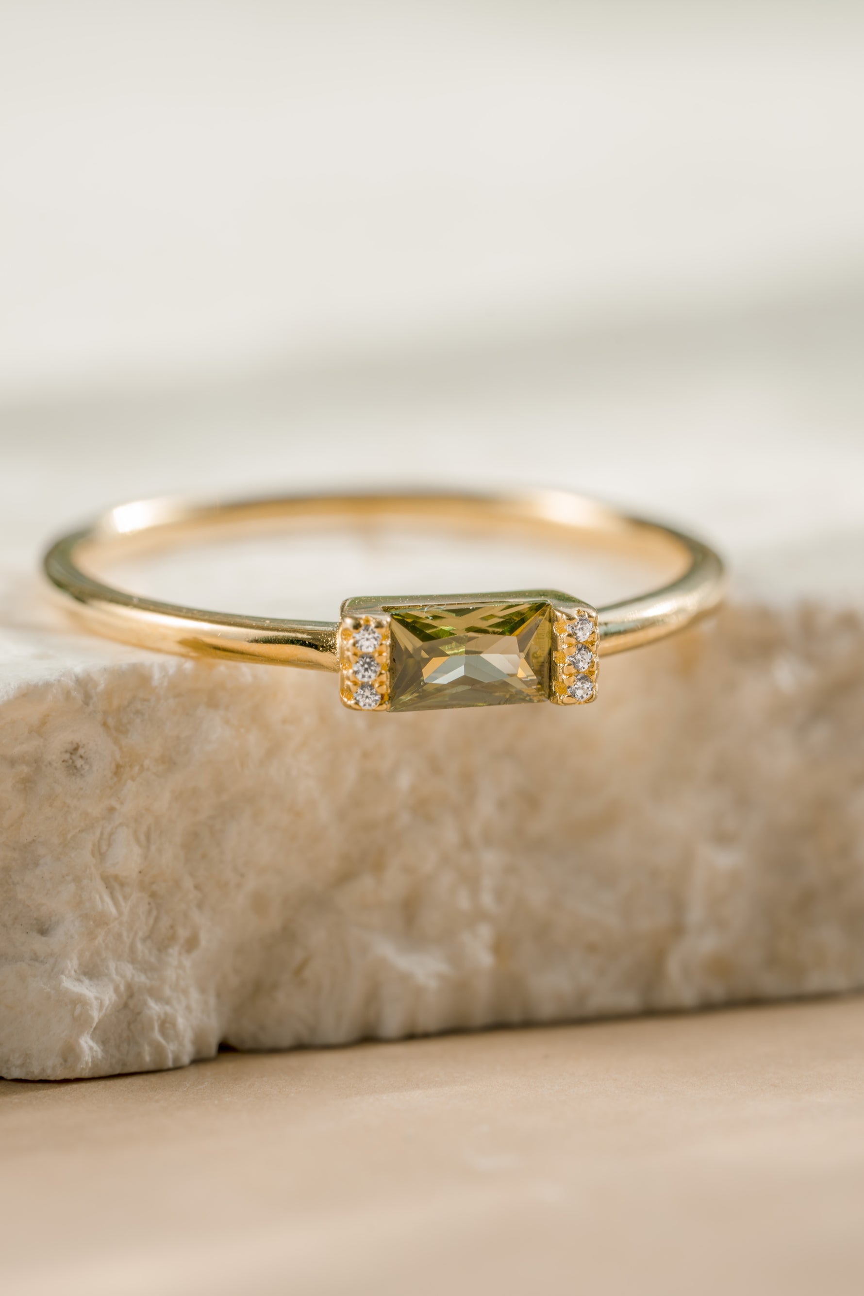 Gold peridot dainty birthstone ring