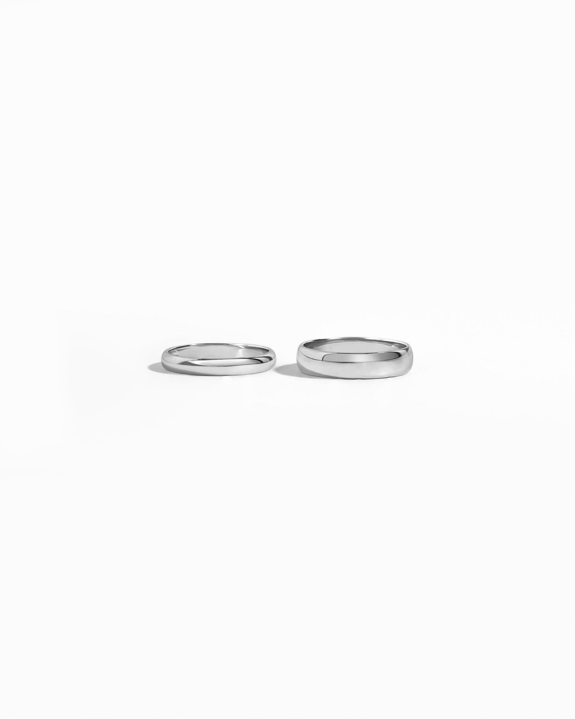 closeup image of 3mm plain stacking ring and 5mm plain stackable ring