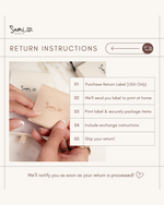 Sami return instructions with a hand holding a return label.