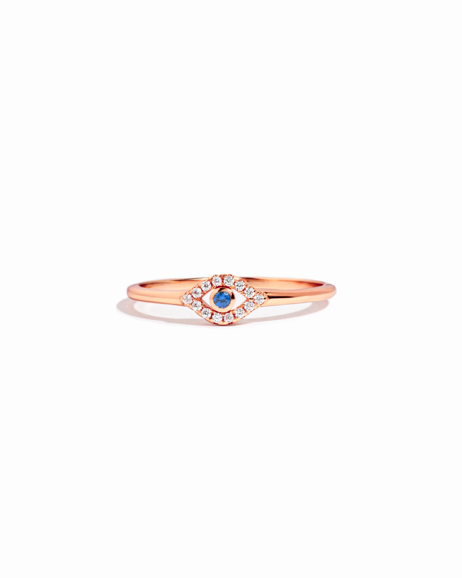 rose gold evil eye ring with cubic zirconia stones