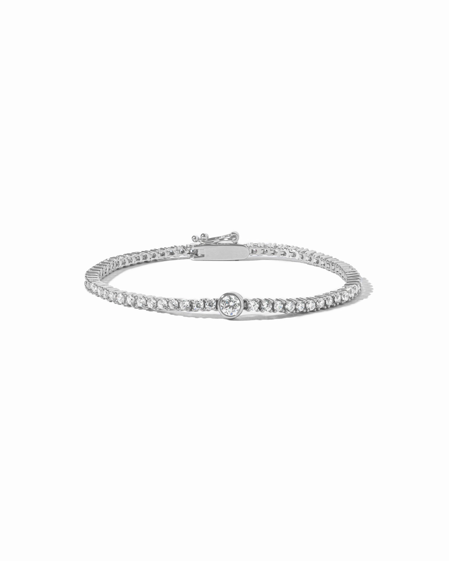silver round bezel tennis bracelet