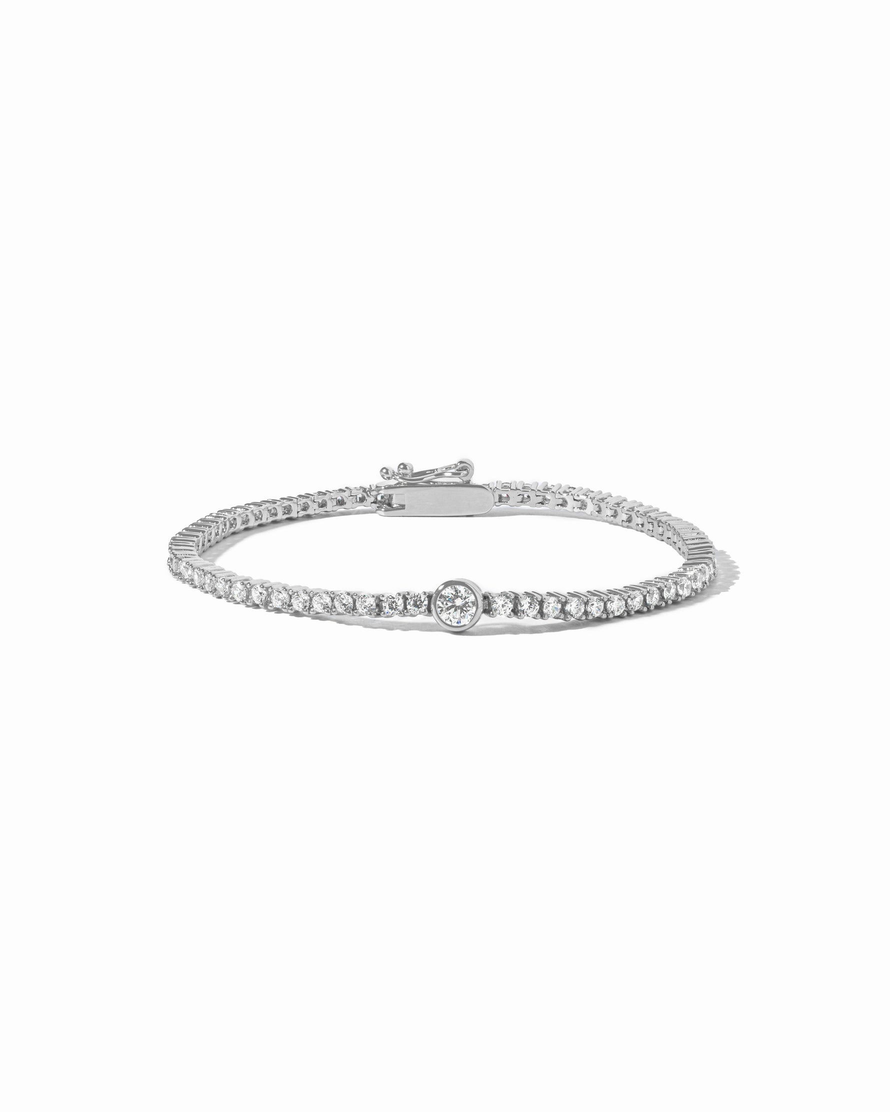 silver round bezel tennis bracelet