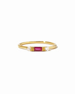 closeup image of ruby baguette stacking ring