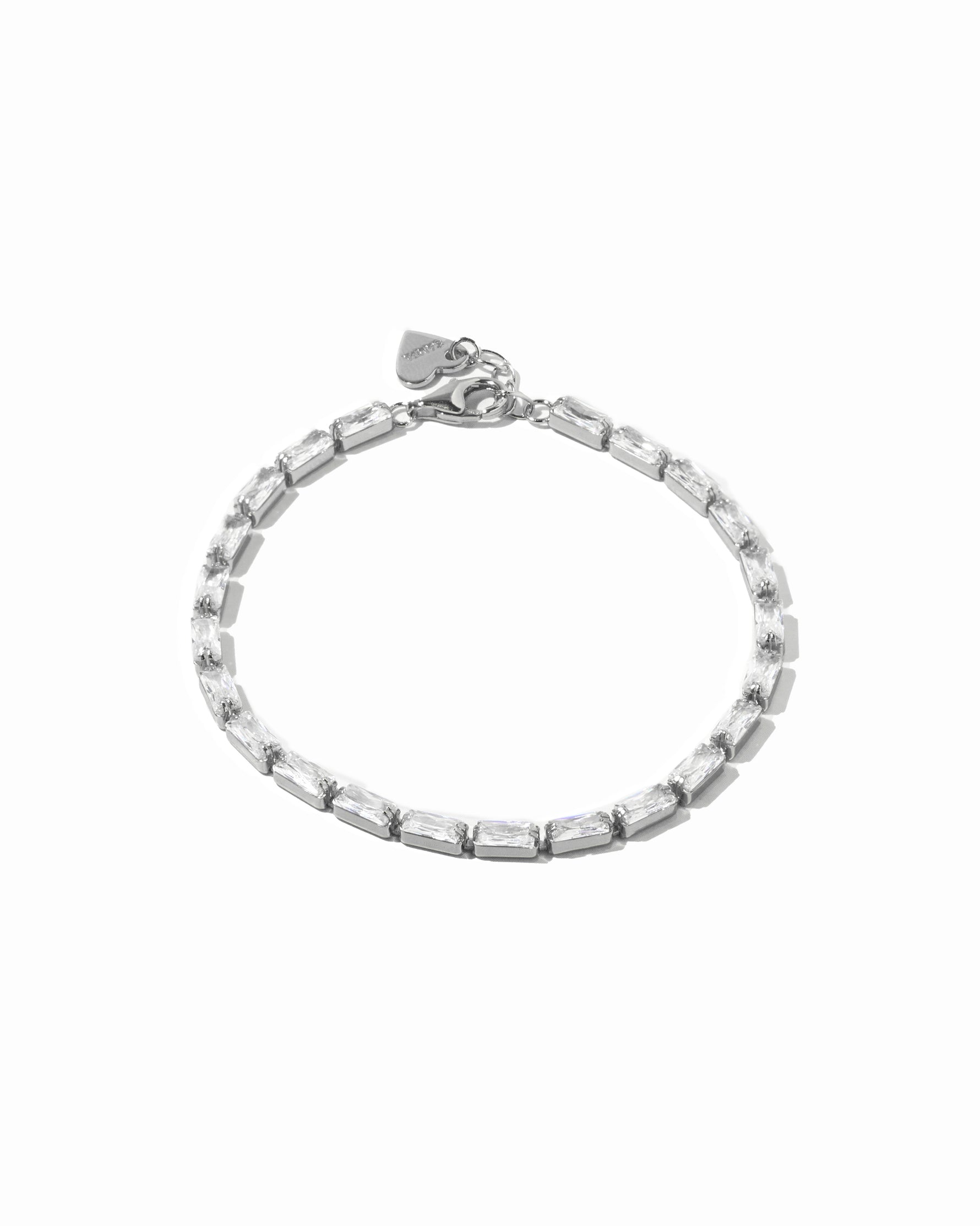 closeup image of silver baguette bracelet