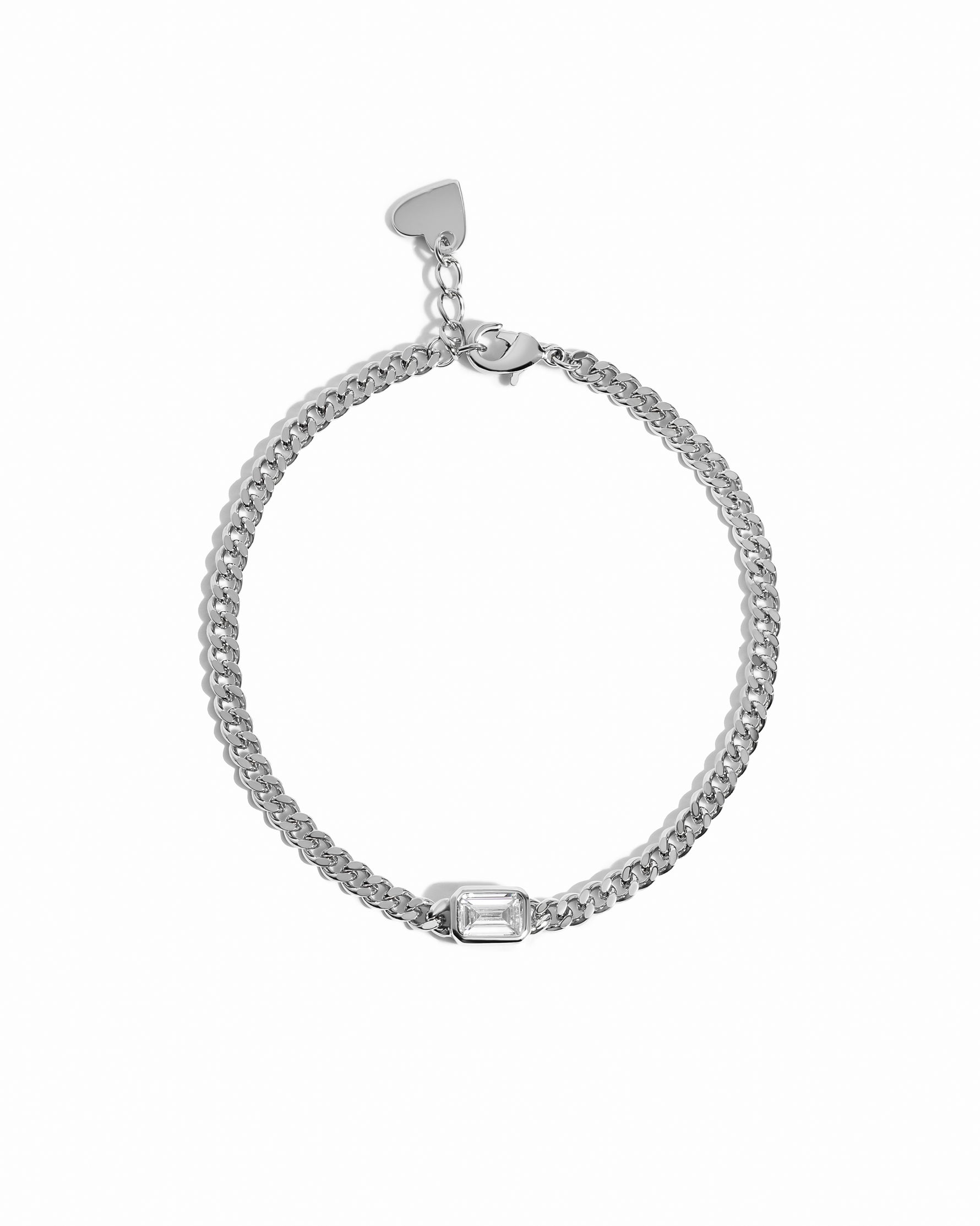 sterling silver cuban link baguette bracelet 
