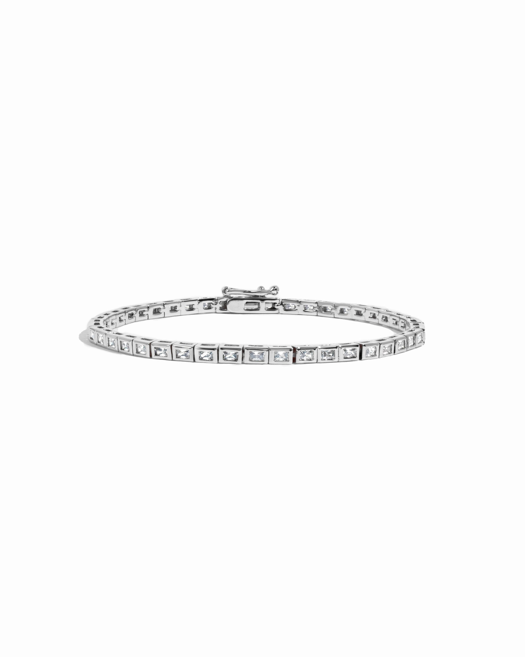 silver bezel set baguette bracelet