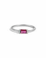 sterling silver ruby ring with baguette stone